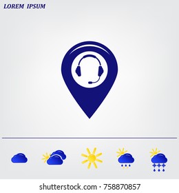 Illustration of a map mark icon with a ear phones