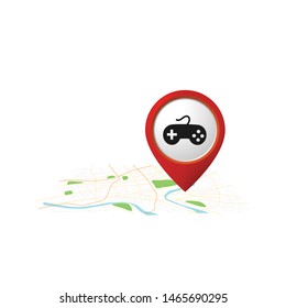 Illustration of a map mark icon with a game pad