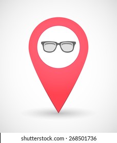 Illustration of a map mark icon with a glasses