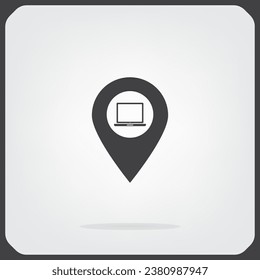 Ilustración de un icono de marca de mapa con una laptop