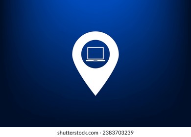 Illustration of a map mark icon with a laptop