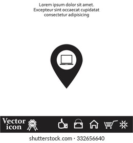 Illustration of a map mark icon with a laptop