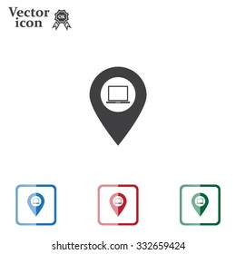 Illustration of a map mark icon with a laptop