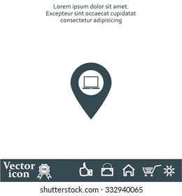 Illustration of a map mark icon with a laptop