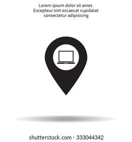 Illustration of a map mark icon with a laptop