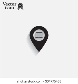 Illustration of a map mark icon with a laptop