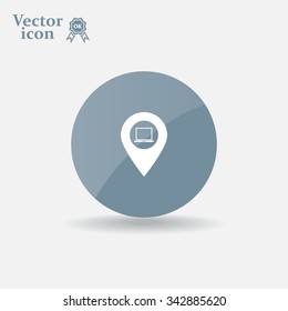 Illustration of a map mark icon with a laptop