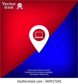 Illustration of a map mark icon with a laptop