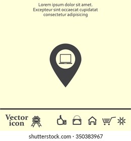 Illustration of a map mark icon with a laptop