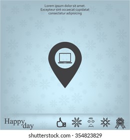 Illustration of a map mark icon with a laptop
