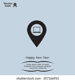 Illustration of a map mark icon with a laptop