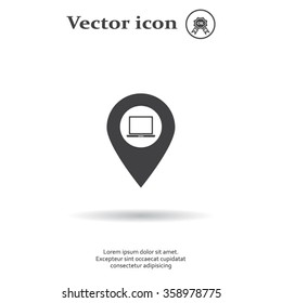 Illustration of a map mark icon with a laptop