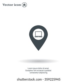 Illustration of a map mark icon with a laptop