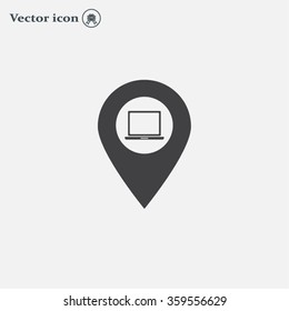 Illustration of a map mark icon with a laptop