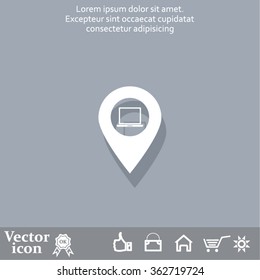 Illustration of a map mark icon with a laptop