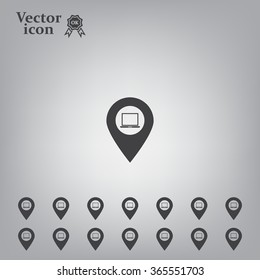 Illustration of a map mark icon with a laptop
