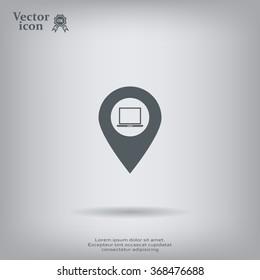 Illustration of a map mark icon with a laptop