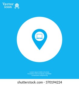 Illustration of a map mark icon with a laptop