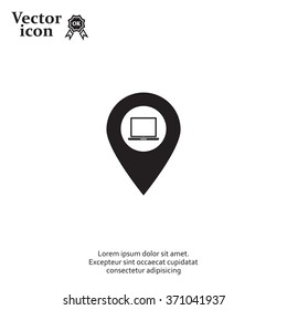 Illustration of a map mark icon with a laptop