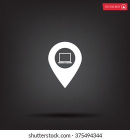 Illustration of a map mark icon with a laptop