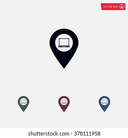 Illustration of a map mark icon with a laptop