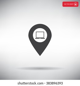 Illustration of a map mark icon with a laptop