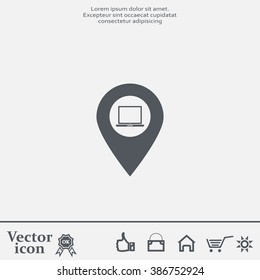 Illustration of a map mark icon with a laptop