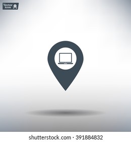 Illustration of a map mark icon with a laptop
