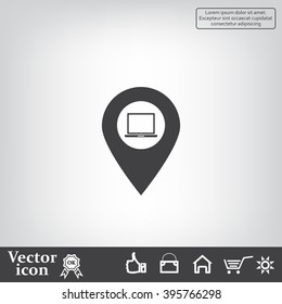 Illustration of a map mark icon with a laptop