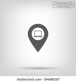 Illustration of a map mark icon with a laptop