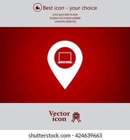 Illustration of a map mark icon with a laptop