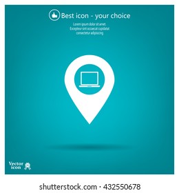 Illustration of a map mark icon with a laptop