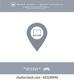 Illustration of a map mark icon with a laptop