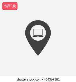 Illustration of a map mark icon with a laptop