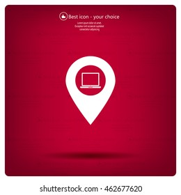 Illustration of a map mark icon with a laptop