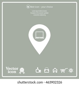 Illustration of a map mark icon with a laptop