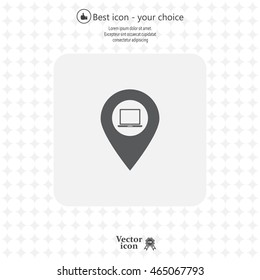 Illustration of a map mark icon with a laptop