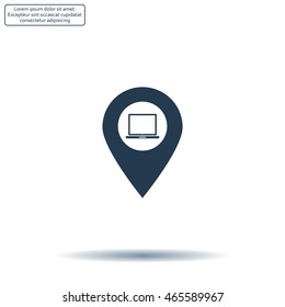 Illustration of a map mark icon with a laptop