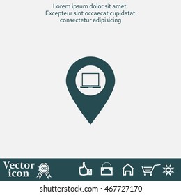 Illustration of a map mark icon with a laptop