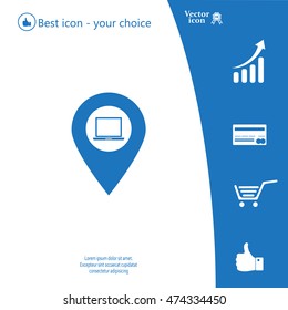 Illustration of a map mark icon with a laptop