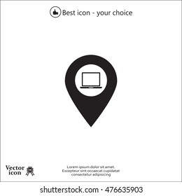 Illustration of a map mark icon with a laptop