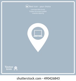 Illustration of a map mark icon with a laptop