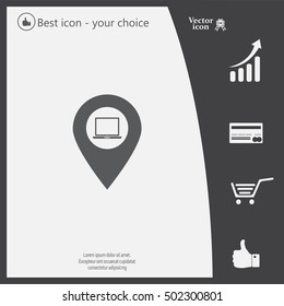 Illustration of a map mark icon with a laptop