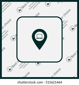 Illustration of a map mark icon with a laptop