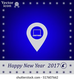 Illustration of a map mark icon with a laptop