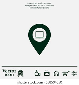 Illustration of a map mark icon with a laptop