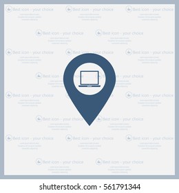 Illustration of a map mark icon with a laptop