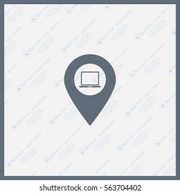 Illustration of a map mark icon with a laptop