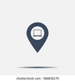 Illustration of a map mark icon with a laptop