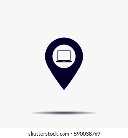 Illustration of a map mark icon with a laptop